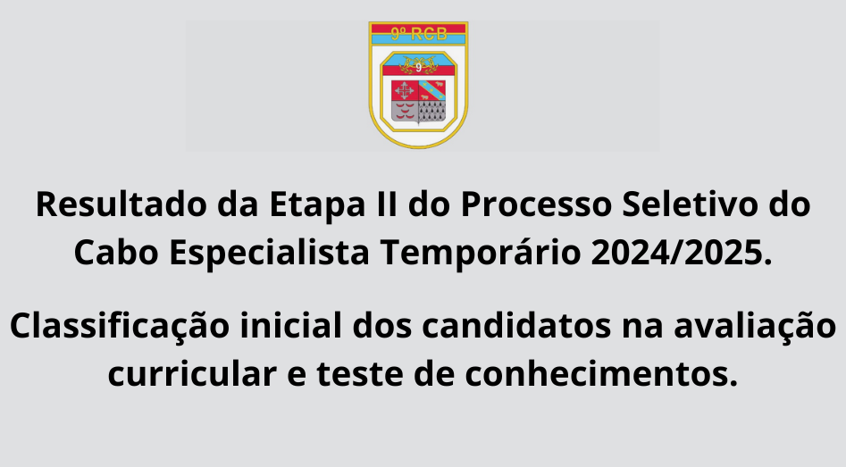 Resultado da Etapa II do Processo Seletivo do Cabo Especialista Temporário